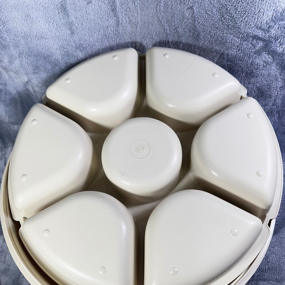 Vintage‎ Tupperware 6 Section Snack Serving Tray Almond Lazy Susan Dip Center - Picture 4 of 8